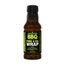 A 16 oz (454 g) bottle of Chicken Fried BBQ Apple Pork and Rib Wrap sauce by Chicken Fried BBQ, with a black cap and green-and-black label, delivers a bold apple barbecue flavor—ideal for pork or rib wraps.