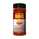 An 11.4 oz bottle of Chicken Fried BBQ Texas Sweet Grind, handcrafted by Pitmaster Bill Purvis, features a red cap and a label highlighting its sweet and smoky flavor—a perfect balance of sweetness and heat from Chicken Fried BBQ.