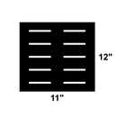 The DDR Fab Custom Charcoal Grate, measuring 12" long by 11" wide, is designed for optimal grill airflow and shown on a white background.