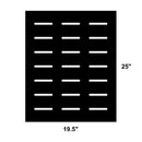 The DDR Fab Custom Charcoal/Wood Firebox Grate (25" l x 19.5" w) features evenly spaced horizontal slots in a black rectangular design, ideal for enhancing airflow in your BBQ or fireplace setup.