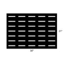 The DDR Fab Custom Charcoal/Wood Firebox Grate, 30" l x 21" w, features a black rectangular design with horizontal slots—perfect as a heavy-duty BBQ pit or smoker grate.