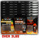 Elijah's Xtreme Beef Jerky Bulk Trio - 3 Flavors: Pineapple Mango, Beer Maple BBQ & Hot, plus two hot sauces. OVER 3LBS OF JERKY! The ultimate Elijah's Xtreme variety pack.