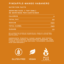 Nutrition facts label for Elijah's Xtreme Mild & Hot Trio Hot Sauce Bundle by Elijah's Xtreme, featuring gluten free, vegan, and mild 1,000 Scoville icons. Ingredients and nutrition info are shown on an orange background.