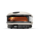 Gozney Arc XL outdoor pizza oven with a dome-shaped design, a glowing fire inside, and a digital temperature display on the front base.