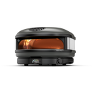 Gozney Arc XL outdoor pizza oven with an arched front, a digital temperature display set to 450 degrees, and a visible flame inside the cooking chamber.