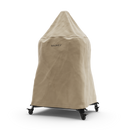 A tall, beige Gozney Dome Gen 2 Series Stand Cover with "GOZNEY" branding fits over a conical outdoor cooker on wheels, shown against a plain white background.
