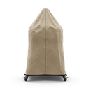 A tall, beige, water-repellent Gozney Dome Gen 2 Series Stand Cover is fitted over a wheeled outdoor patio heater, shown against a plain white background.