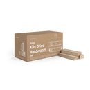 A box of Gozney Dome Wood kiln-dried hardwood firewood with three loose wooden logs stacked beside it, ideal for achieving authentic wood-fired flavor.