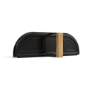 The Gozney Dome XL Gen 2 Door by Gozney is a black, semi-circular metal accessory with a vertical wooden handle, reminiscent of an insulated oven door, ideal for smoking and slow-roasting; shown against a plain white background.