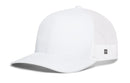 The Haka Hat Blank Trucker Hat by Haka Hat features a snapback design, curved brim, solid front panels, breathable mesh back, comfort-fit sweatband, and a small white logo tag on the mesh side.