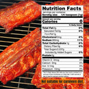 Pork ribs grill with a nutrition label showing zero calories, fat, protein, and nutrients. Text at the bottom reads “Not suitable for carnivore diet.” Features Hardcore Carnivore Red All Purpose Seasoning by Hardcore Carnivore.