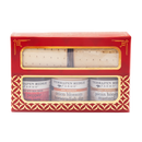 The Terrapin Ridge Farms Holiday - Snack Pack features a festive red and gold gift box with crackers and three Terrapin Ridge Farms spreads: hot pepper bacon jam, onion blossom horseradish dip, and pecan honey mustard—a perfect holiday treat.