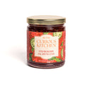 A set of glass jars labeled In The Curious Kitchen Brunch & Breakfast Jam Trio, by In The Curious Kitchen. Handcrafted fruit spreads ideal for a Southern breakfast. Each jar features vibrant images and has a net weight of 9 oz (255g).