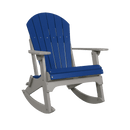 The Kanyon Living Adirondack Rocking Chair in Blue & Light Grey features wide armrests, a slatted backrest, and a sturdy poly lumber base, shown on a plain white background.