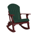The Kanyon Living Adirondack Rocking Chair in Dark Green & Cherry Wood features a green slatted back and seat with cherry-colored armrests, legs, and rocker base, shown against a plain white background.