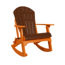 The Kanyon Living Adirondack Rocking Chair in Dark Wood and Orange by Kanyon Living features a brown seat and backrest with orange armrests and rockers, displayed against a plain white background.