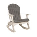 The Kanyon Living Adirondack Rocking Chair Deluxe in Driftwood Grey & White features a slatted back and seat with white armrests and rockers, shown against a plain white background.