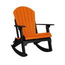 The Kanyon Living Adirondack Rocking Chair pairs an orange slatted back and seat with black armrests, legs, and rockers, shown against a plain white background. Brand: Kanyon Living. Product: Adirondack Rocking Chair Orange & Black.