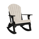 The Kanyon Living Adirondack Rocking Chair in Seashell & Black features light poly lumber slats on the backrest and seat, with black armrests, legs, and rockers, displayed against a plain white background.