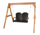 The Kanyon Living Poly Lumber 4′ Adirondack Swing in Black & Deluxe Antique Mahogany by Kanyon Living features a stylish two-seat design with metal chain suspension, perfect for outdoor use and shown isolated on a white background.