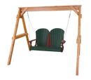 The Kanyon Living Poly Lumber 4′ Adirondack Swing in dark green and cherry wood seats two, with classic styling and sturdy chains. This outdoor swing by Kanyon Living offers durable porch comfort for any space.