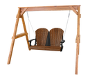 The Kanyon Living Poly Lumber 4′ Adirondack Swing Deluxe in Antique Mahogany and Black offers sturdy outdoor seating with a two-seater slatted bench and metal chains—perfect for your garden or patio.