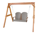 The Kanyon Living Poly Lumber 4′ Adirondack Swing in Light Grey and Weathered Wood seats two and hangs by metal chains from a sturdy frame. This freestanding, outdoor swing features a rustic finish for classic patio style.