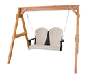 The Kanyon Living Poly Lumber 4′ Adirondack Swing in Seashell and Black features a two-seat design with curved backs, hanging by metal chains—a charming and durable Kanyon Living piece for relaxing outdoors.