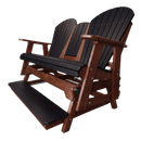 The Kanyon Living Poly Lumber 5′ Adirondack Glider Tall Version in Black and Deluxe Antique Mahogany features wide armrests, a footrest extension, and classic Amish craftsmanship, beautifully displayed against a plain white background.