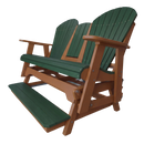 The Kanyon Living Poly Lumber 5′ Adirondack Glider Tall Version in dark green and cedar wood features a classic double design with armrests and a shared footrest, shown on a white background.