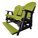 The Kanyon Living Poly Lumber 5′ Adirondack Glider Tall Version in lime green and black features a slatted back, seat, armrests, and built-in footrest—perfect for tall outdoor seating—shown on a white background.
