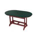 The Kanyon Living Poly Lumber 6′ Oval Outdoor Dining Table features a dark green slatted top and cherry wood frame, combining classic Amish outdoor furniture style with durable materials.