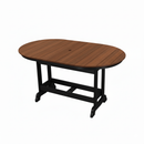 The Kanyon Living Poly Lumber 6′ Oval Outdoor Dining Table Deluxe in antique mahogany and black features a slatted outdoor top with a small center hole and sturdy black metal legs, set against a plain white background.