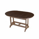 The Kanyon Living Poly Lumber 6′ Oval Outdoor Dining Table Deluxe in Brazilian Walnut and Weathered Wood features a central umbrella hole, perfect for your patio as stylish outdoor furniture.