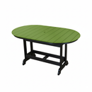 The Kanyon Living Poly Lumber 6′ Oval Outdoor Dining Table features a lime green slatted top and black legs. It is oval-shaped and shown on a white background.