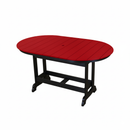 The Kanyon Living Poly Lumber 6′ Oval Outdoor Dining Table features a red slatted top and black legs, shown against a plain white background.