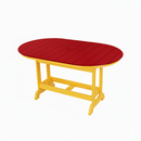 The Kanyon Living Poly Lumber 6′ Oval Outdoor Dining Table in red and yellow stands against a plain white background.