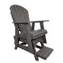 The Kanyon Living Poly Lumber Adirondack Glider Chair Tall Deluxe in Driftwood Grey features a slatted backrest and extended footrest, combining comfort and style for your patio or garden. Shown against a plain white background.