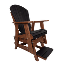 The Kanyon Living Poly Lumber Adirondack Glider Chair Tall, in Black and Deluxe Antique Mahogany, features wide armrests, a built-in footrest, and classic outdoor style, set against a plain white background.