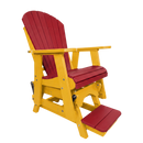 The Kanyon Living Poly Lumber Adirondack Glider Chair Tall Red and Yellow adds vibrant style with its yellow frame and red seat, backrest, and footrest. Classic Adirondack lines stand out against a plain white background.