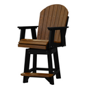 The Kanyon Living Poly Lumber Swivel Bar Height Chair Deluxe in Antique Mahogany and Black features Adirondack style, a slatted seat, backrest, footrest, and black legs. This weather-resistant chair is perfect for patios or decks.