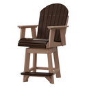 The Kanyon Living Poly Lumber Swivel Bar Height Chair Deluxe in Brazilian Walnut and Weathered Wood offers weather-resistant Adirondack style with a high backrest, armrests, footrest, and two-tone finish—ideal for stylish outdoor relaxation.