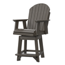The Kanyon Living Poly Lumber Swivel Bar Height Chair Deluxe in Driftwood Grey, made from eco-friendly materials, features armrests, a footrest, and Adirondack style. It is shown against a plain white background.