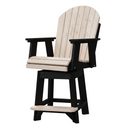 The Kanyon Living Poly Lumber Swivel Bar Height Chair in Seashell and Black features a weather-resistant Adirondack style with a beige slatted seat and back, black armrests and legs, plus a matching footrest—modern, sturdy, and perfect for any patio.