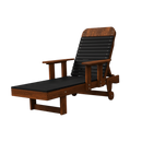 The Kanyon Living Poly Lumber Chaise Lounge with Arms in Black and Deluxe Antique Mahogany by Kanyon Living features a slatted seat, armrests, and rear wheels for easy movement—an eco-friendly outdoor chair set against a white background.