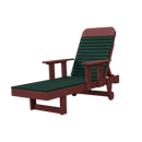 The Kanyon Living Poly Lumber Chaise Lounge with Arms features a dark green slatted seat and backrest, paired with a cherry wood frame—an elegant and eco-friendly patio piece from Kanyon Living.
