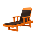 The Kanyon Living Poly Lumber Chaise Lounge with Arms in Dark Wood and Orange features small rear wheels and is shown against a plain white background.