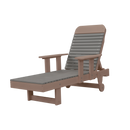 The Kanyon Living Poly Lumber Chaise Lounge with Arms in Light Grey and Weathered Wood features a reclined design, armrests, adjustable back, and two wheels—an inviting outdoor relaxation piece by Kanyon Living.