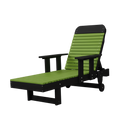 The Kanyon Living Poly Lumber Chaise Lounge with Arms in lime green and black features an adjustable backrest, armrests, and rear wheels for easy movement—perfect for outdoor relaxation—shown on a plain white background.