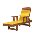 The Kanyon Living Poly Lumber Chaise Lounge with Arms in yellow and cedar wood features a brown frame, slatted yellow seat and backrest, armrests, two small wheels for mobility, and eco-friendly design—ideal outdoor relaxation furniture.